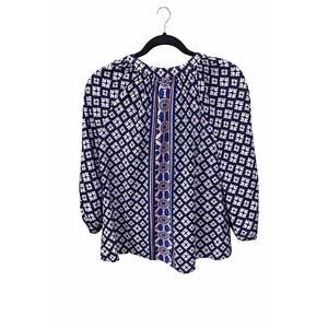 Crown & Ivy Large Blue Summer Spring Boho Peasant Coastal Preppy Chic Blouse